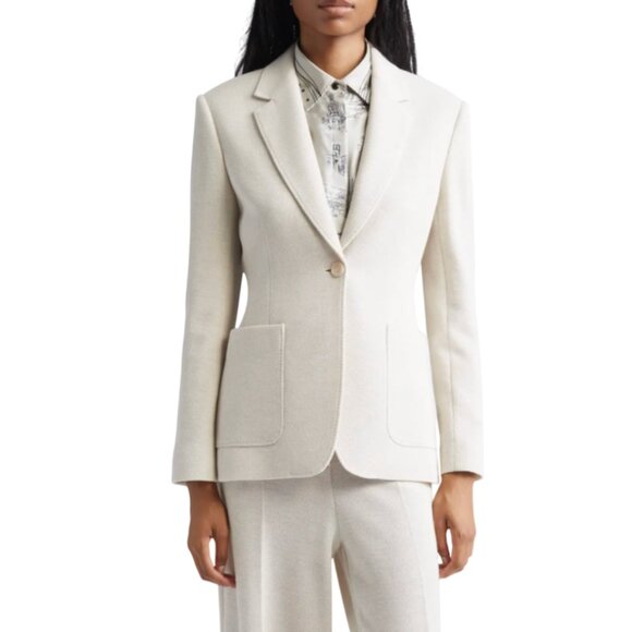 Max Mara Blazer Jacket Coat Womens 14 Beige Tan Wool Two Button Single Breasted - Picture 1 of 11